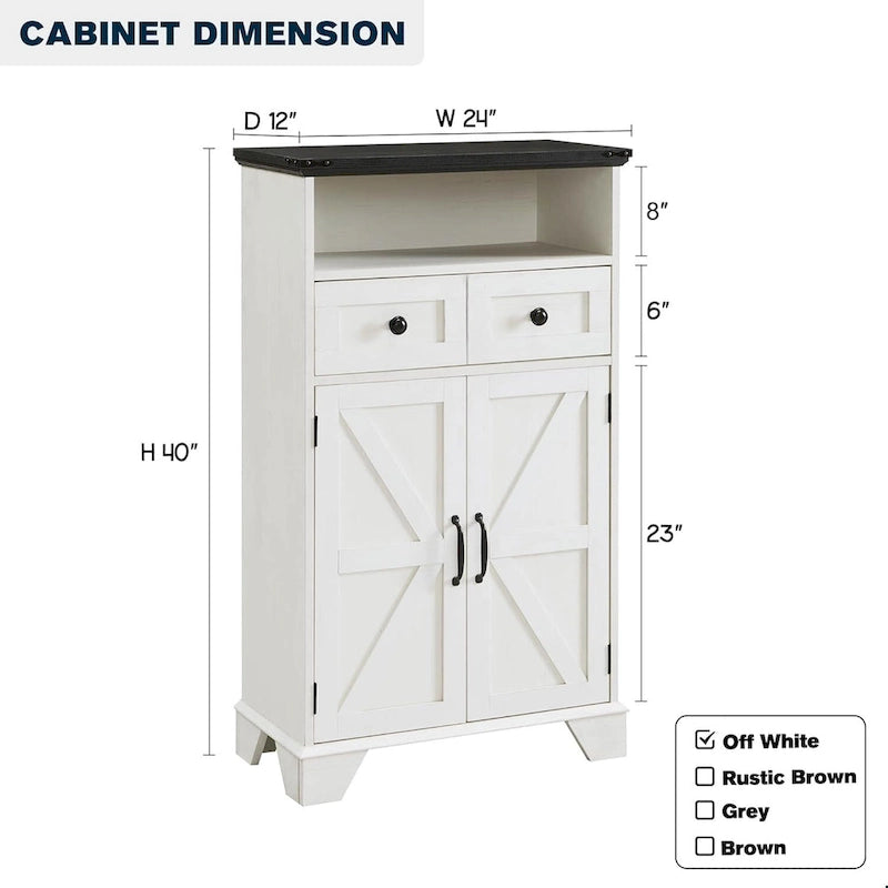 Farmhouse Barn Door Bathroom Floor Cabinet with Drawers and Open Shelf