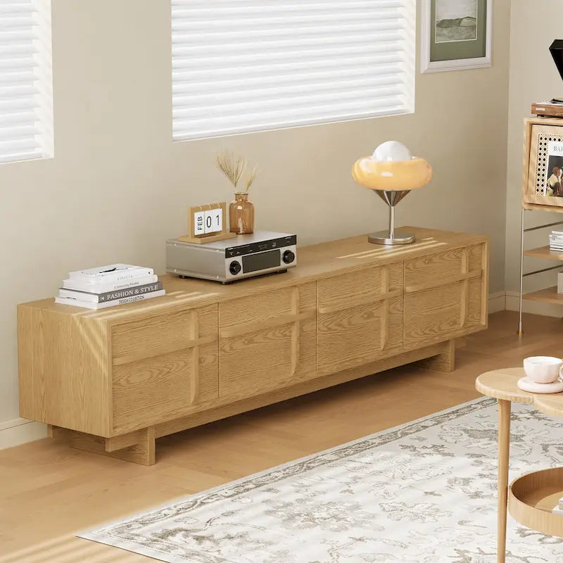 78.74 Modern TV Stands,Natural Wood Texture,Media Console With 4 Cabinets, Solid Wood Veneer,Fully Assembled - 78.87