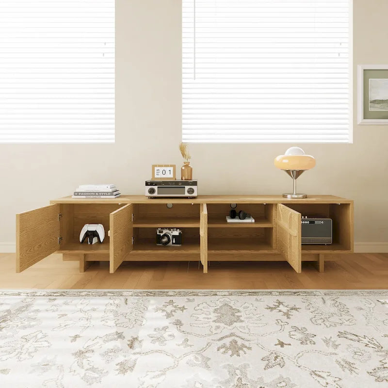 78.74 Modern TV Stands,Natural Wood Texture,Media Console With 4 Cabinets, Solid Wood Veneer,Fully Assembled - 78.87