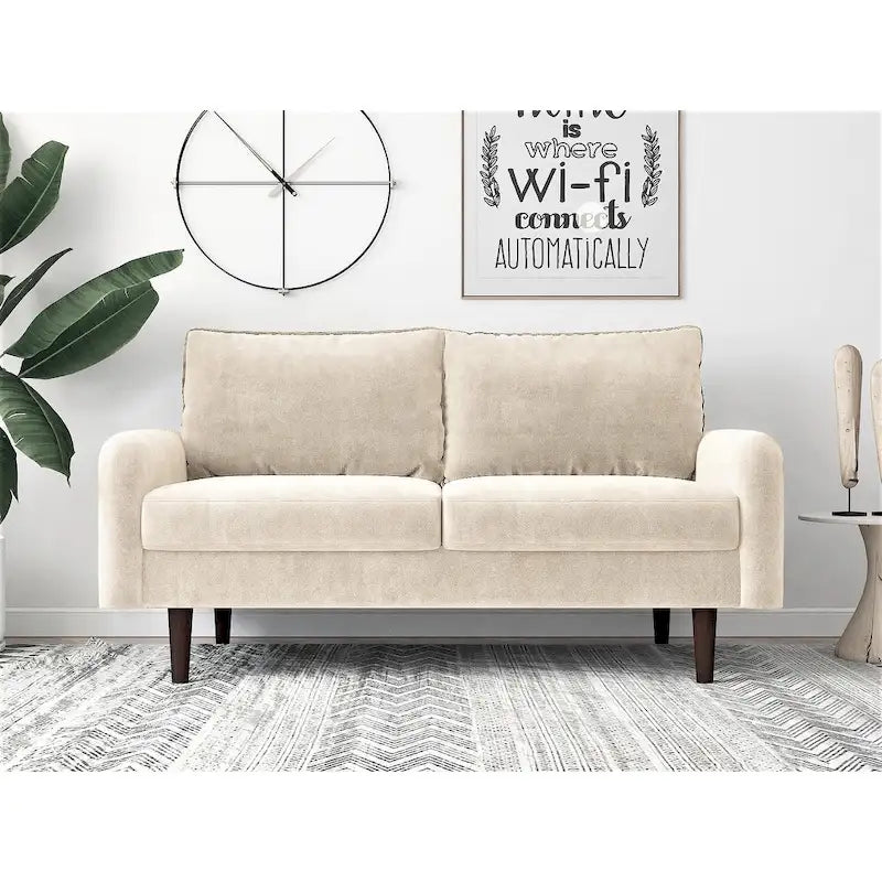 Velvet 2-Seater Loveseat Sofa European Style with Tapered Wood Legs