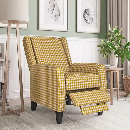 2-Position Pushback Wingback Recliner Square Arms Espresso Legs Sinuous Spring Stain-Resistant Fabric