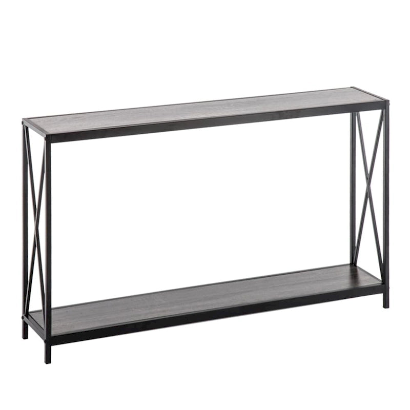 Industrial X-Frame Console Table Two-Tier Shelf MDF Top Iron Base