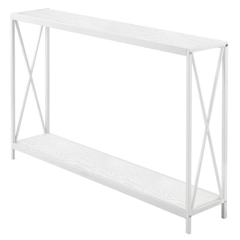 Industrial X-Frame Console Table Two-Tier Shelf MDF Top Iron Base