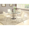 Round Tempered Glass Dining Table Silver Starburst Polished Stainless Pedestal Base