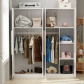 White Freestanding Wardrobe Armoire with 4 Doors 3 Hanging Rods and Shelves