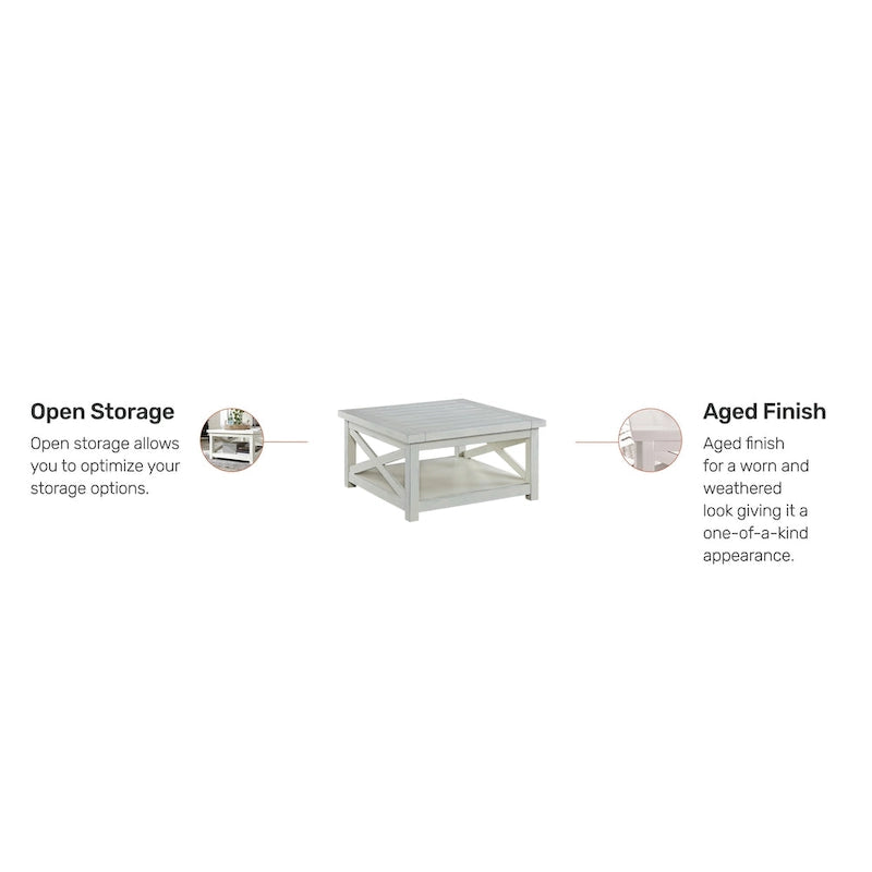 Seaside Lodge Off-White Weathered Finish Coffee Table by Homestyles