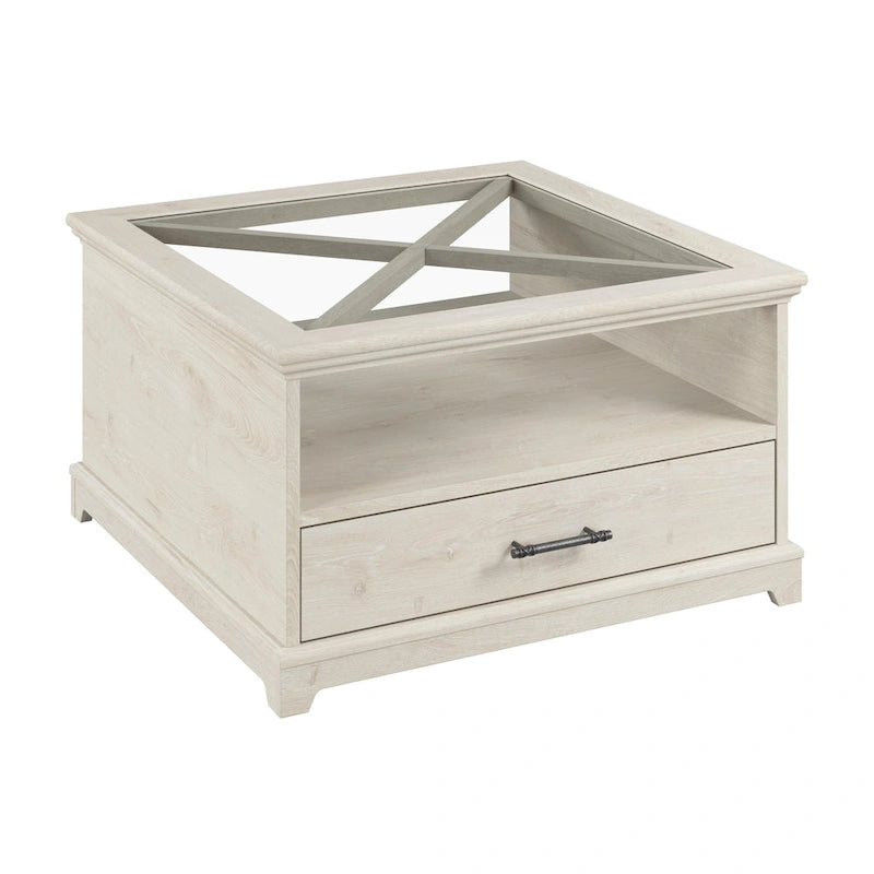Lennox Farmhouse Glass Coffee Table with Storage by Bush Furniture
