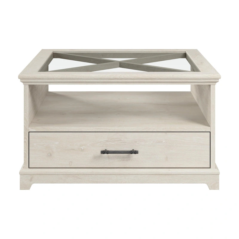 Lennox Farmhouse Glass Coffee Table with Storage by Bush Furniture