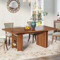 Brown Rectangular Dining Table with Dual Storage Shelves and Vintage Wood Finish