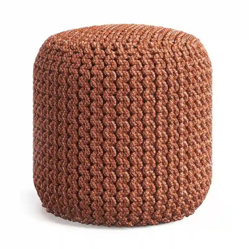 Orange Round Knitted Pouf Indoor Outdoor Recycled PET Polyester Foot Stool