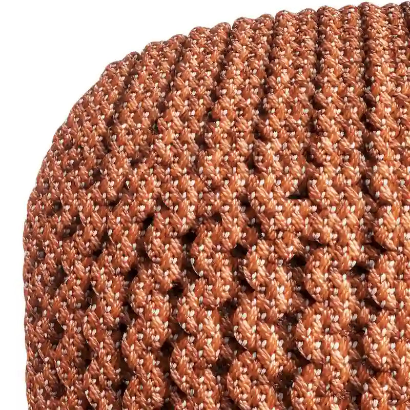 Orange Round Knitted Pouf Indoor Outdoor Recycled PET Polyester Foot Stool