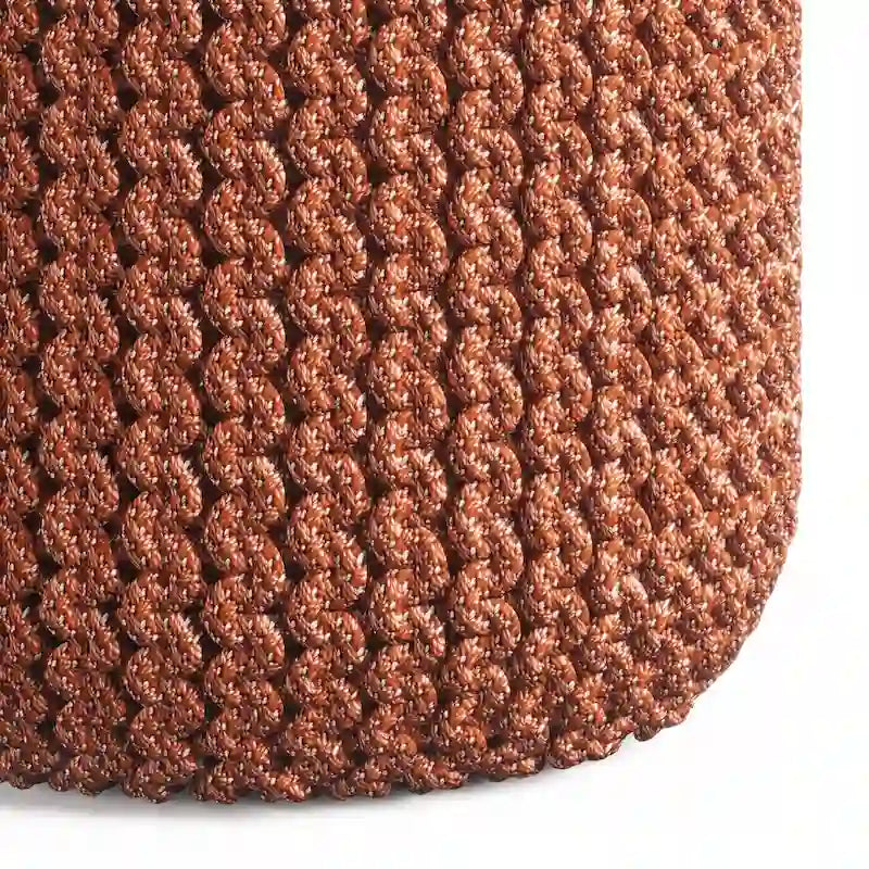 Orange Round Knitted Pouf Indoor Outdoor Recycled PET Polyester Foot Stool