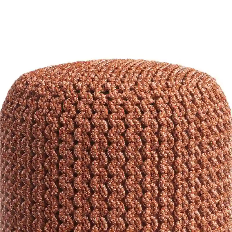 Orange Round Knitted Pouf Indoor Outdoor Recycled PET Polyester Foot Stool