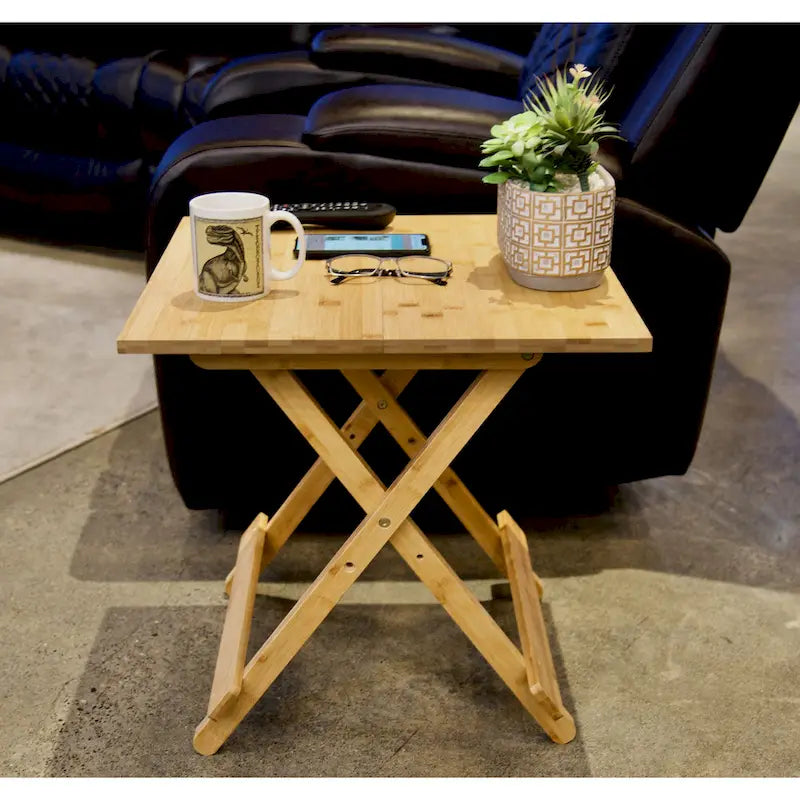 Eco-Friendly Solid Bamboo Foldable Square Side Table with Natural Finish