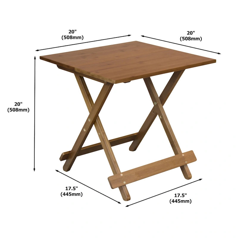 Eco-Friendly Solid Bamboo Foldable Square Side Table with Natural Finish
