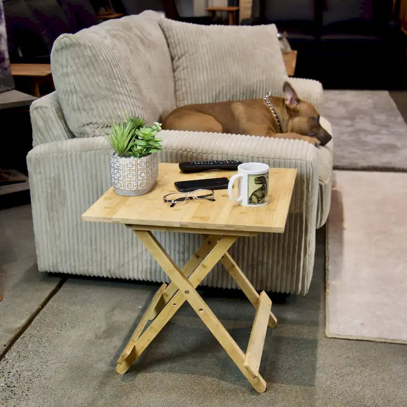Eco-Friendly Solid Bamboo Foldable Square Side Table with Natural Finish