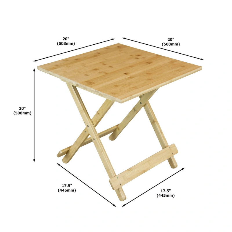 Eco-Friendly Solid Bamboo Foldable Square Side Table with Natural Finish