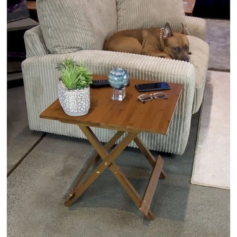 Eco-Friendly Solid Bamboo Foldable Square Side Table with Natural Finish
