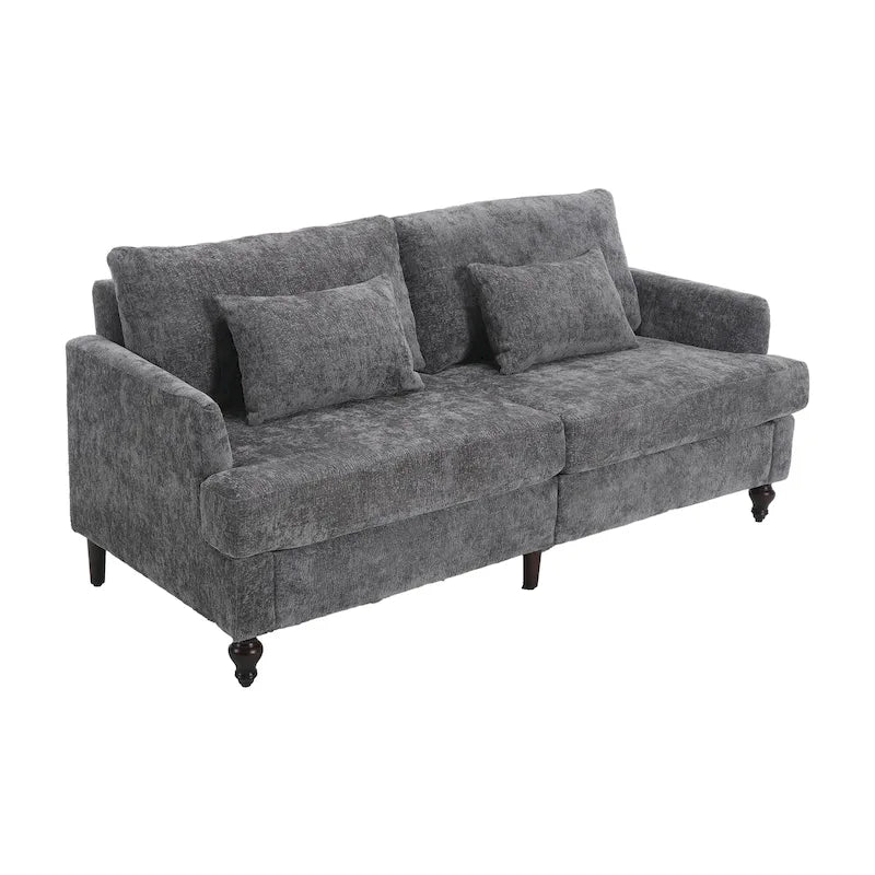 Chenille Fabric 2-Seat Loveseat Sofa American Retro Style Turned Wood Legs with Pillows