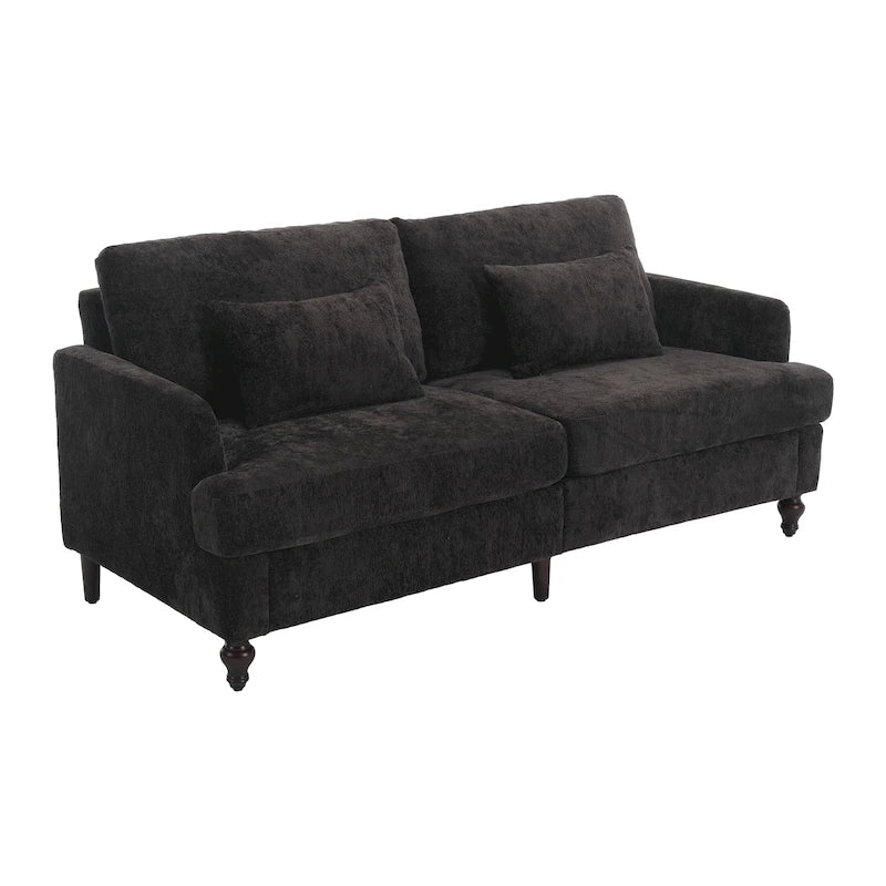 Chenille Fabric 2-Seat Loveseat Sofa American Retro Style Turned Wood Legs with Pillows