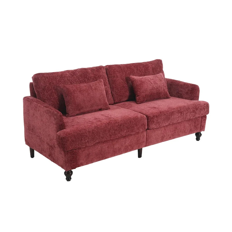 Chenille Fabric 2-Seat Loveseat Sofa American Retro Style Turned Wood Legs with Pillows