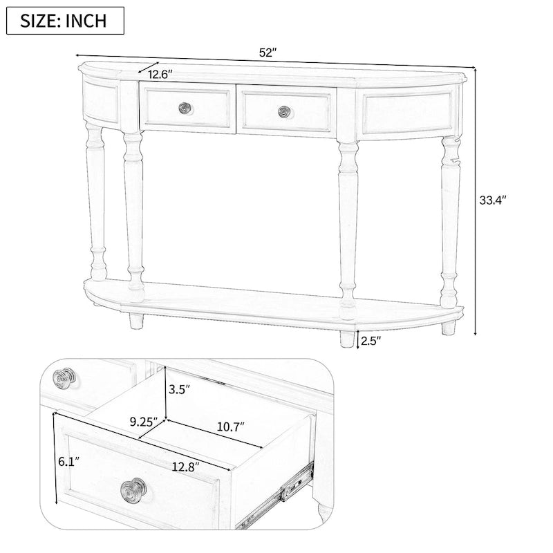 Nestfair Retro Wooden Console Table with Open Shelf Two Drawers
