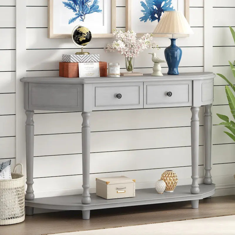 Nestfair Retro Wooden Console Table with Open Shelf Two Drawers