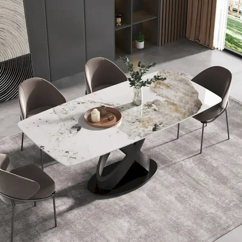 71 Modern Artificial Marble Dining Table with Carbon Steel Base