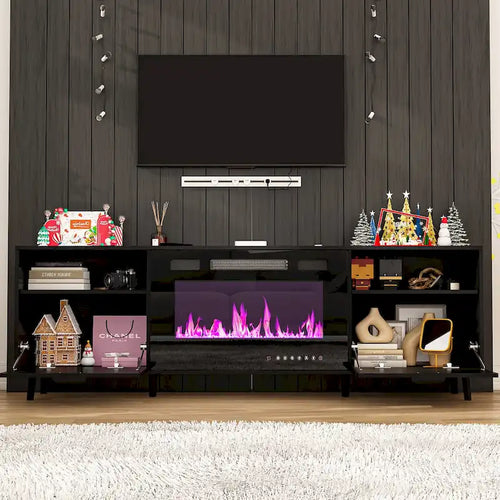 70-Inch Electric Fireplace TV Stand Full-Spectrum LED Flame Remote Control Zone Heating 400 sq ft
