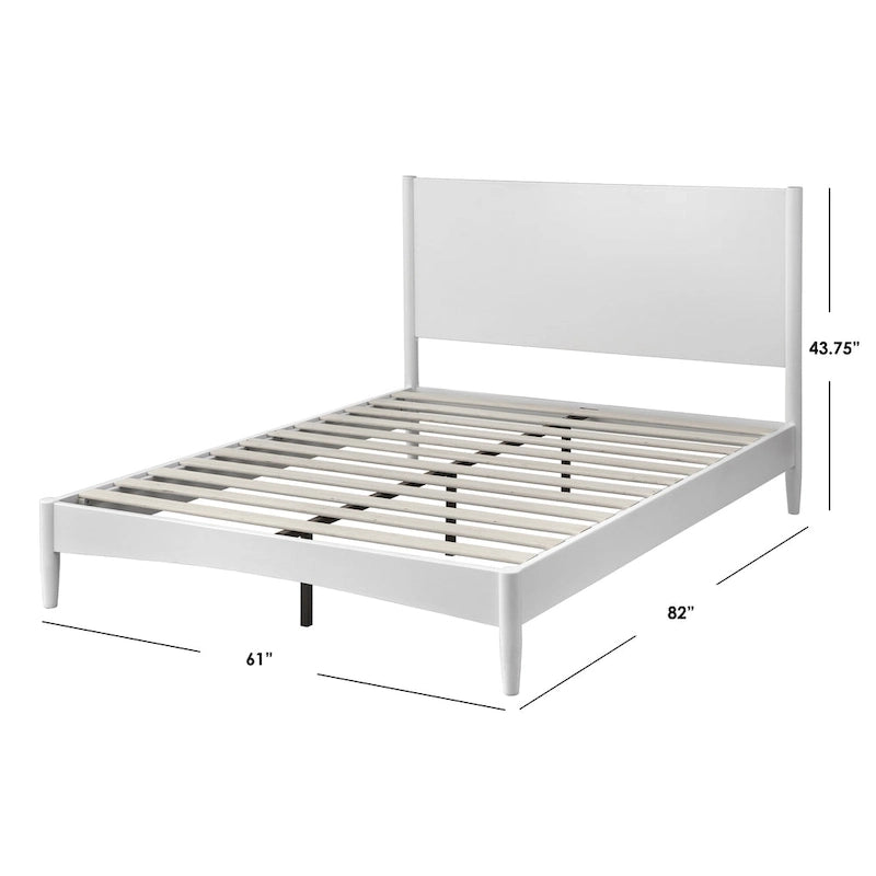 Mid-Century Solid Pinewood Platform Bed with Tapered Legs in Walnut or White