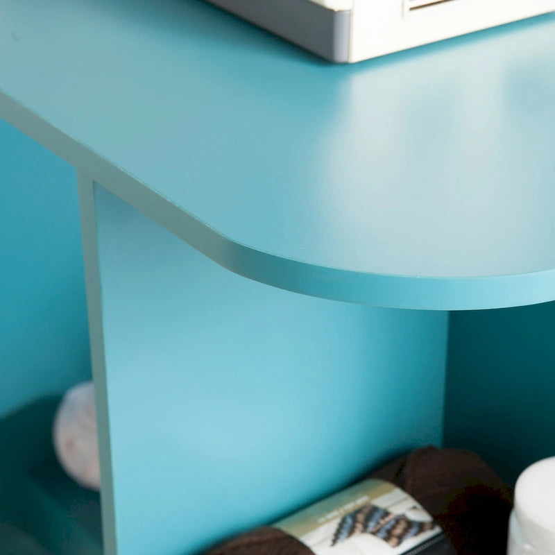 Turquoise Expandable Rolling Sewing Table Craft Station with Fold-Down Leaf and Shelves