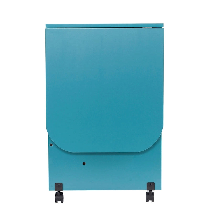 Turquoise Expandable Rolling Sewing Table Craft Station with Fold-Down Leaf and Shelves