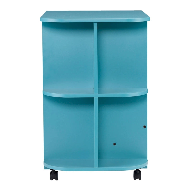 Turquoise Expandable Rolling Sewing Table Craft Station with Fold-Down Leaf and Shelves