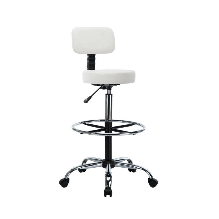 Adjustable Rolling Work Stool with Faux Leather Seat and Foldable Footrest, Versatile Stool for Home Office, Vanity,