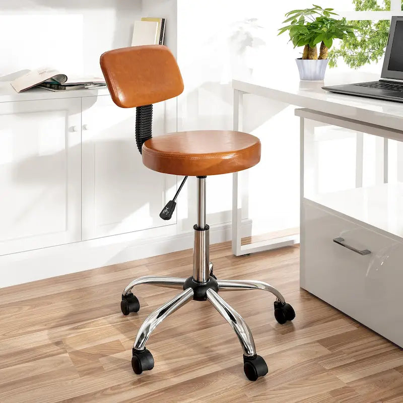 Adjustable Rolling Work Stool with Faux Leather Seat and Foldable Footrest, Versatile Stool for Home Office, Vanity,