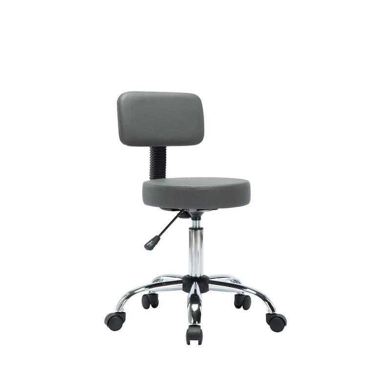 Adjustable Rolling Work Stool with Faux Leather Seat and Foldable Footrest, Versatile Stool for Home Office, Vanity,