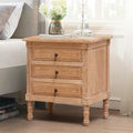 Natural Oak 3-Drawer Nightstand French Country Style with Carved Details