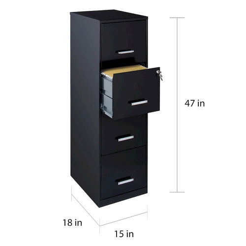 Black Metal 4-Drawer Vertical File Cabinet with Lock Letter-Size
