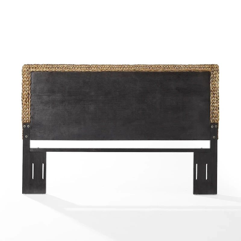Handwoven Natural Seagrass Flat Panel Coastal Headboard with Matte Black Feet