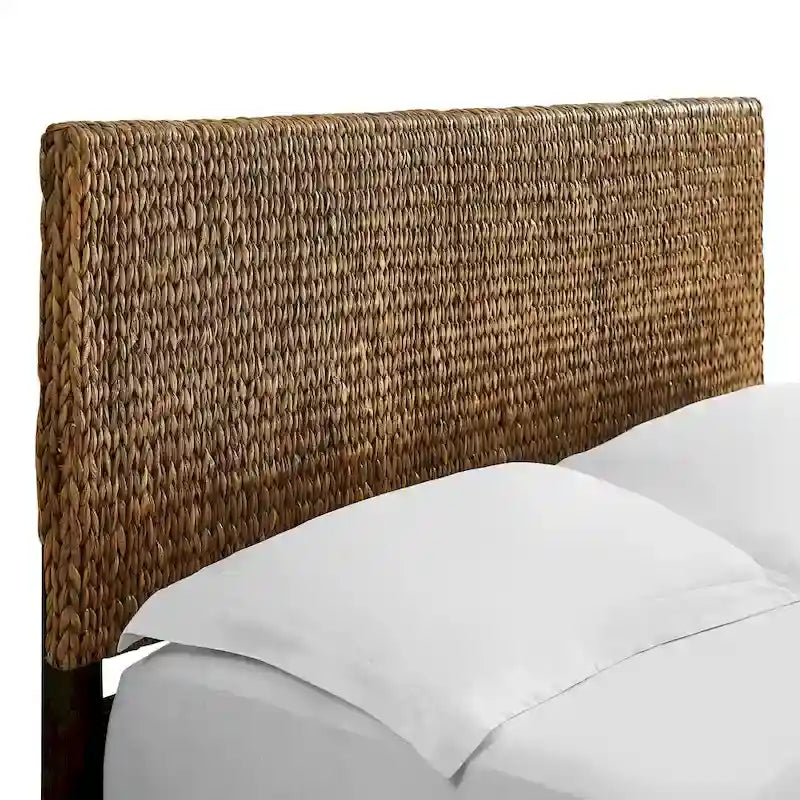 Handwoven Natural Seagrass Flat Panel Coastal Headboard with Matte Black Feet