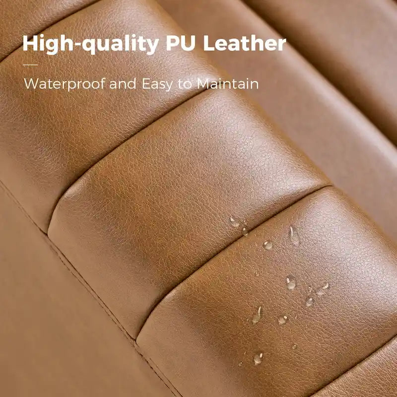 PU Leather Swivel Barrel Accent Chair Vertical Channel Tufting Square Arms