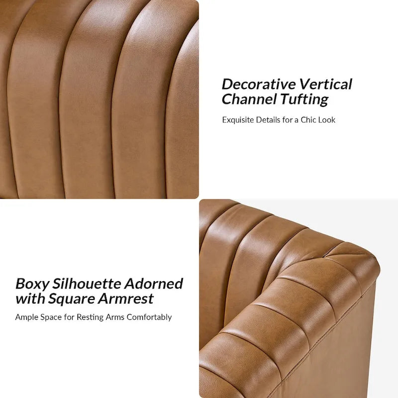 PU Leather Swivel Barrel Accent Chair Vertical Channel Tufting Square Arms