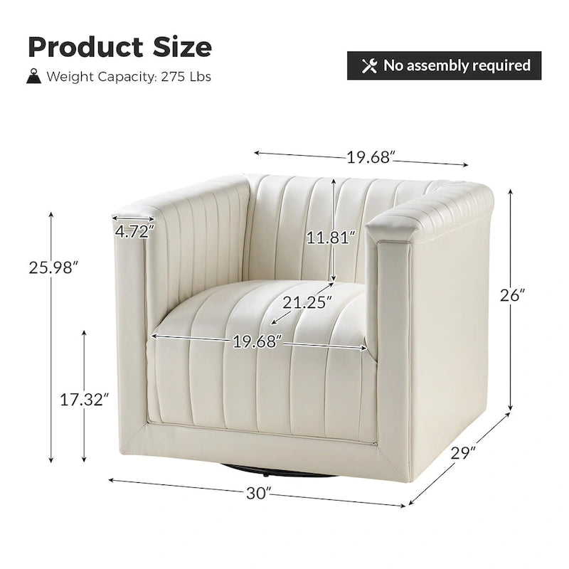 PU Leather Swivel Barrel Accent Chair Vertical Channel Tufting Square Arms