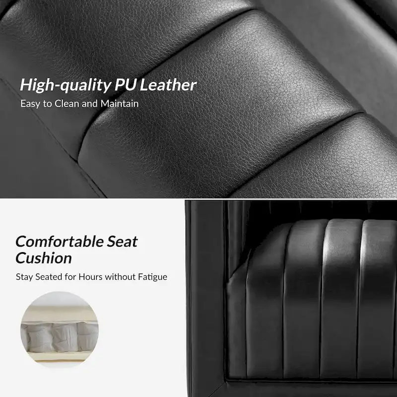PU Leather Swivel Barrel Accent Chair Vertical Channel Tufting Square Arms