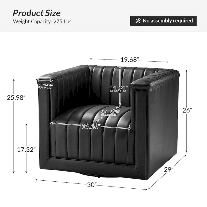 PU Leather Swivel Barrel Accent Chair Vertical Channel Tufting Square Arms