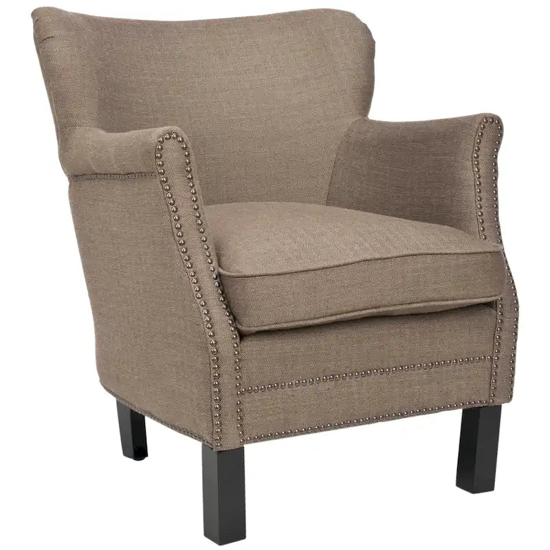 Roll Arm Wingback Accent Chair Brass Nailhead Trim Plush Seat Cushion Birch Legs