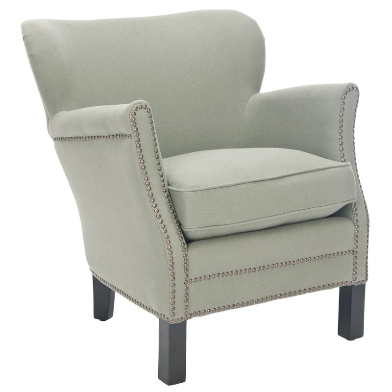 Roll Arm Wingback Accent Chair Brass Nailhead Trim Plush Seat Cushion Birch Legs