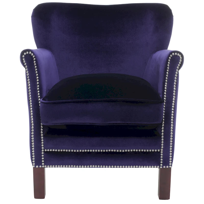 Roll Arm Wingback Accent Chair Brass Nailhead Trim Plush Seat Cushion Birch Legs