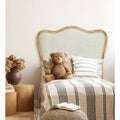 Solid Oak Frame Linen Upholstered Headboard Arched Camelback French Country Style