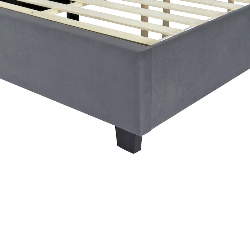 Velvet Upholstered Platform Bed Oversized Channeled Headboard with Side Shelves